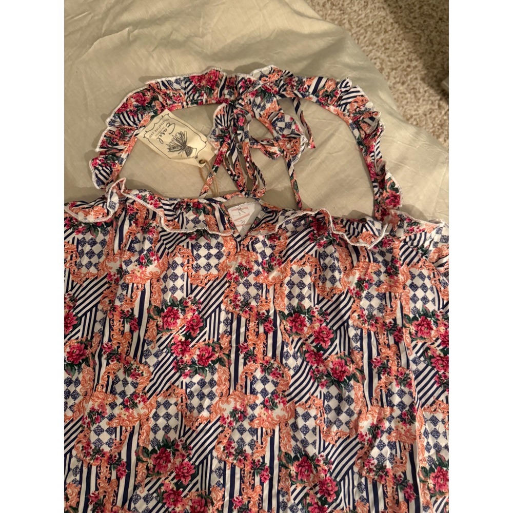 Easel Los Angeles Floral Print Ruffle Trim Tie Strap Top Cottagecore Bohemian - Picture 2 of 5